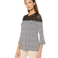 Top feminino Michael Kors Leaf Lace Yoke (preto/osso) tamanho grande