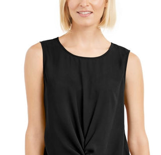 Blusa feminina Alfani sem mangas com decote redondo, preta, tamanho médio