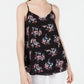 Regata feminina com alças finas e estampa floral Hippie Rose, preta, tamanho extragrande