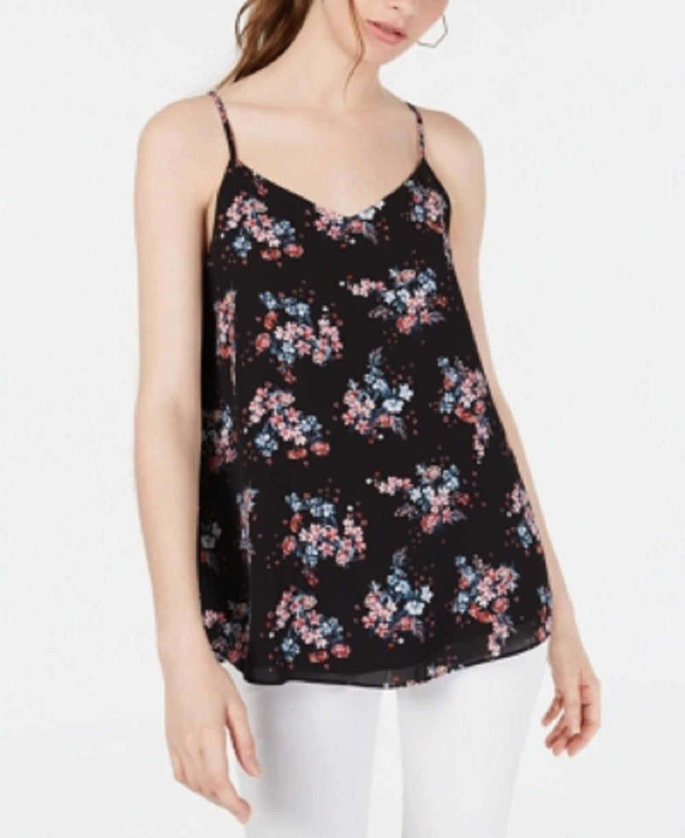 Regata feminina com alças finas e estampa floral Hippie Rose, preta, tamanho extragrande
