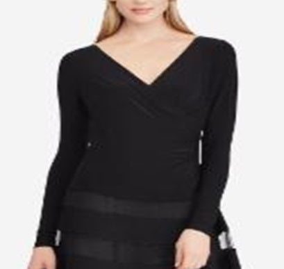Vestido de malha com acabamento em tule feminino Lauren Ralph Lauren, preto, tamanho 8