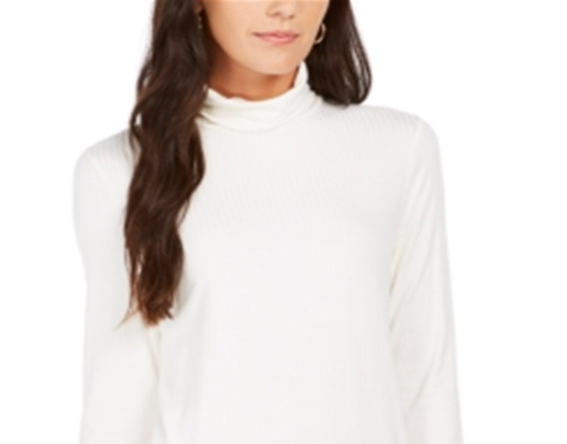 Blusa feminina Charter Club com gola alta canelada mesclada, tamanho grande, branca