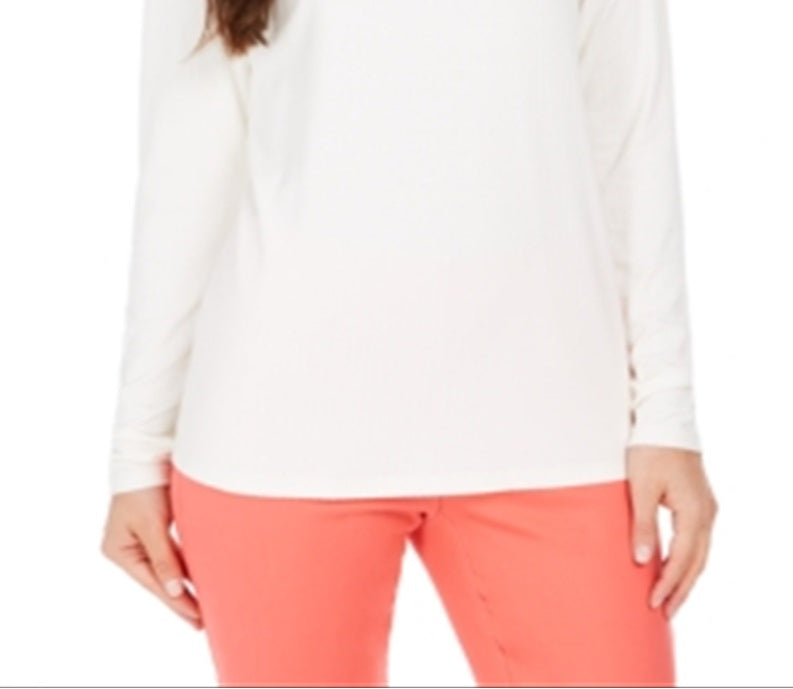 Blusa feminina Charter Club com gola alta canelada mesclada, tamanho grande, branca