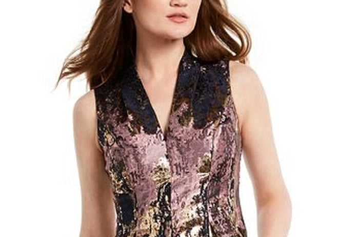 Vestido feminino Vince Camuto com corte metálico e flare, rosa, tamanho 2