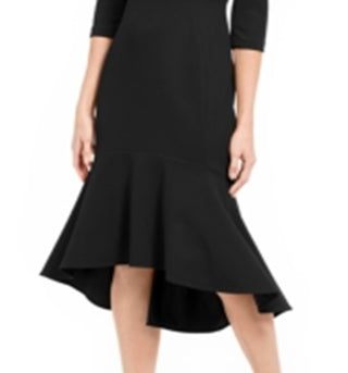 Vestido midi com babados Calvin Klein feminino, preto, tamanho 8