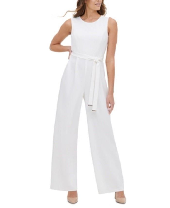 Macacão Tommy Hilfiger Feminino Sem Mangas com Cintura Amarrada, Branco, Tamanho 14