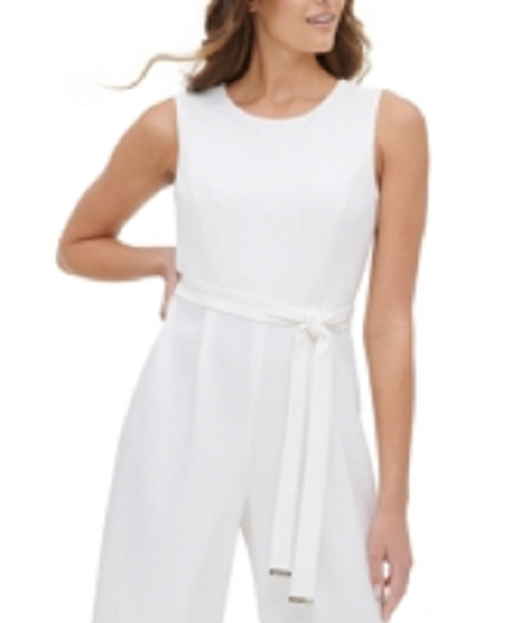 Macacão Tommy Hilfiger Feminino Sem Mangas com Cintura Amarrada, Branco, Tamanho 14