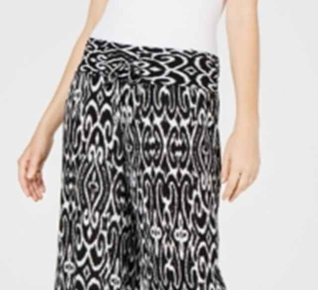 Calça feminina de gaze amassada com estampa Ikat da INC International Concepts, preta, tamanho pequeno XL