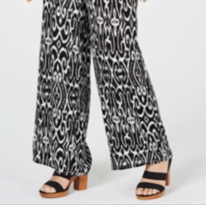 Calça feminina de gaze amassada com estampa Ikat da INC International Concepts, preta, tamanho pequeno XL