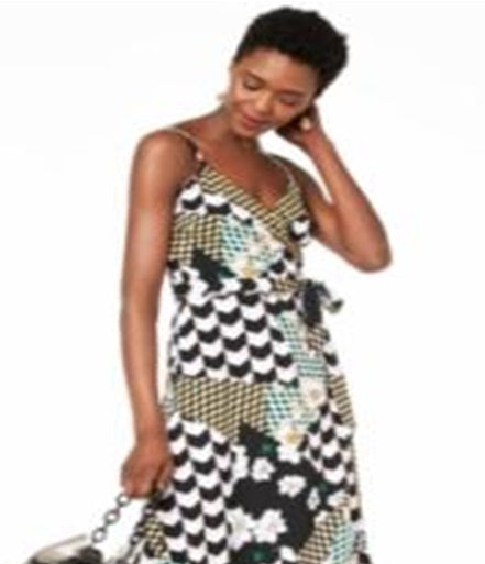 Vestido longo cruzado BAR III feminino com alças finas, preto, tamanho XL