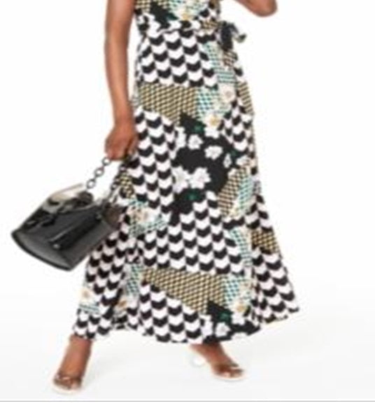 Vestido longo cruzado BAR III feminino com alças finas, preto, tamanho XL