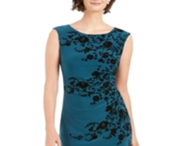 Vestido feminino Jessica Howard com bordado floral, sem mangas, gola alta, acima do joelho, para usar no trabalho, verde, tamanho 12, pequeno