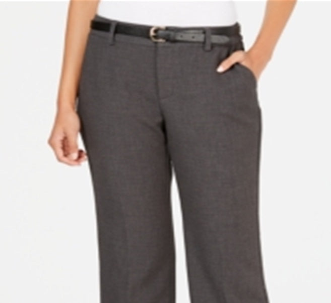 Calças femininas com cinto e cintura alta Charter Club cinza tamanho 14 Petite