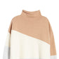 Suéter feminino com patchwork e gola funil, marrom, tamanho médio, da French Connection