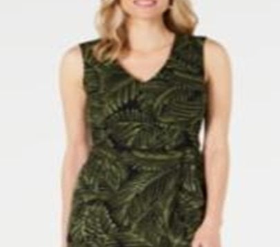 Vestido justo com estampa de palmeira Kasper feminino, verde, tamanho 10, pequeno