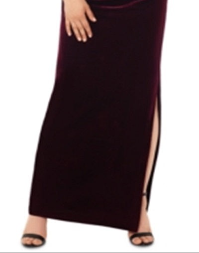Vestido longo formal com fenda e zíper, manga curta, gola alta, roxo, tamanho 4, pequeno, feminino Xscape