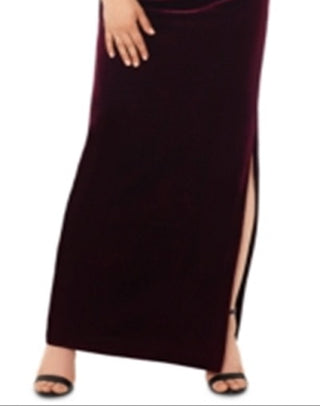 Vestido longo formal com fenda e zíper, manga curta, gola alta, roxo, tamanho 4, pequeno, feminino Xscape