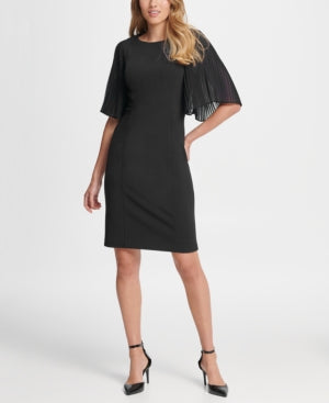 Vestido de festa feminino Dkny preto com babados e caimento flare, tamanho 10