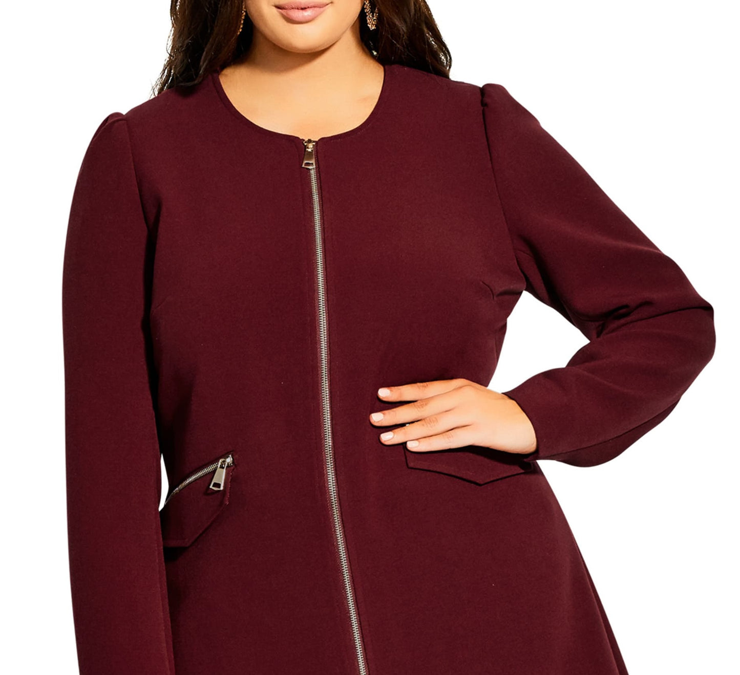 Casaco City Chic Feminino Simple Elegance A Line Vermelho Tamanho Pequeno Médio