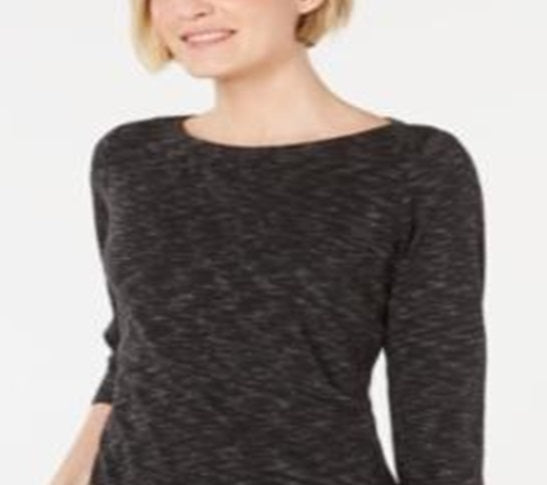 Karen Scott Blusa Feminina Gola Canoa Tingida com Estampa Espacial, Preta, Tamanho X-S