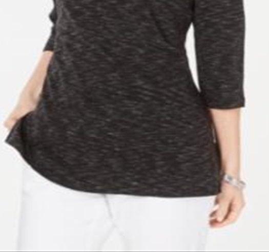 Karen Scott Blusa Feminina Gola Canoa Tingida com Estampa Espacial, Preta, Tamanho X-S