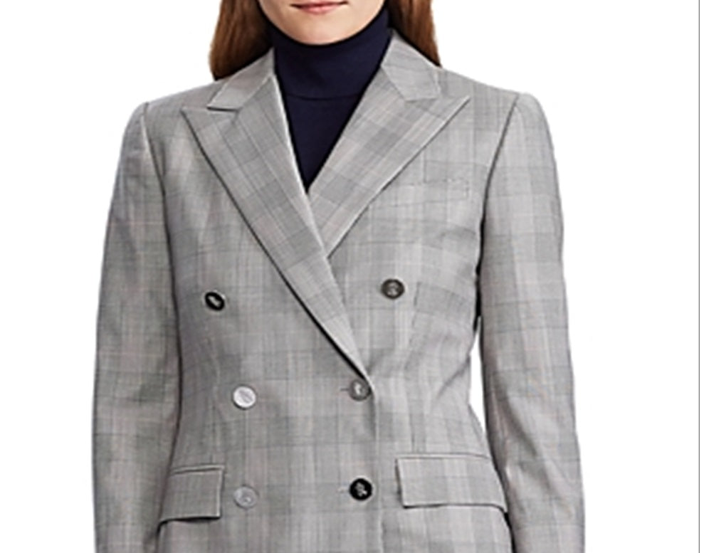 Ralph Lauren Blazer feminino xadrez Ryen Business abotoamento duplo cinza tamanho 8