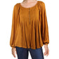 Blusa de malha canelada Devin feminina da Free People com mangas Henley, laranja, tamanho X-S
