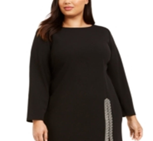 Vestido Calvin Klein Feminino Plus Size Bainha com Fenda Brilhante Preto Tamanho 20W