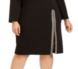 Vestido Calvin Klein Feminino Plus Size Bainha com Fenda Brilhante Preto Tamanho 20W