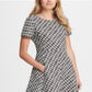 Vestido feminino DKNY Wavey Plaid manga curta ajuste flare preto tamanho 14