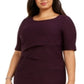 Vestido tubinho acima do joelho com decote em joia e manga curta canelada Connected feminino, tamanho 18W, roxo