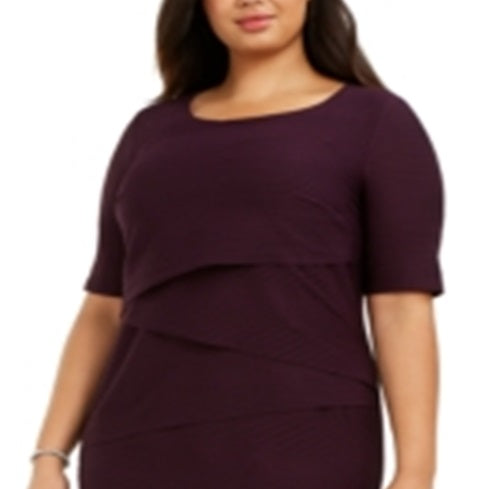 Vestido tubinho acima do joelho com decote em joia e manga curta canelada Connected feminino, tamanho 18W, roxo