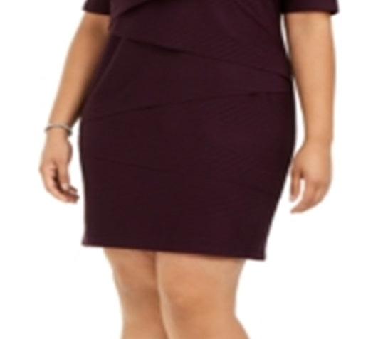 Vestido tubinho acima do joelho com decote em joia e manga curta canelada Connected feminino, tamanho 18W, roxo