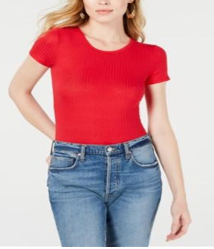 Camiseta feminina Free People com nervuras para bebê, vermelha, tamanho médio