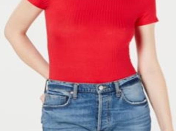 Camiseta feminina Free People com nervuras para bebê, vermelha, tamanho médio