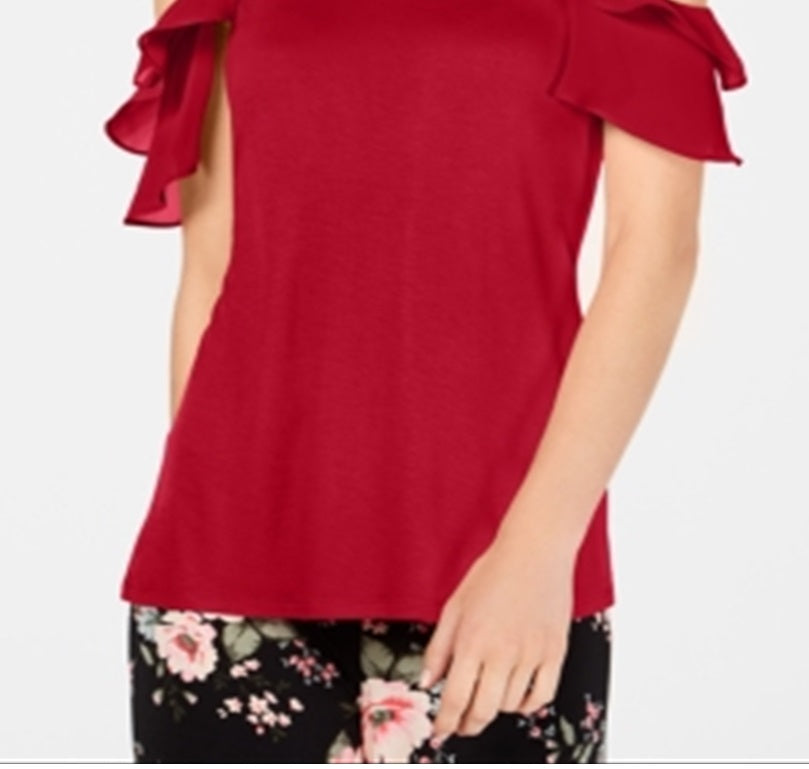Blusa feminina com babados e ombros descobertos, INC International Concepts, vermelha, tamanho XS