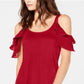Blusa feminina com babados e ombros descobertos, INC International Concepts, vermelha, tamanho XS