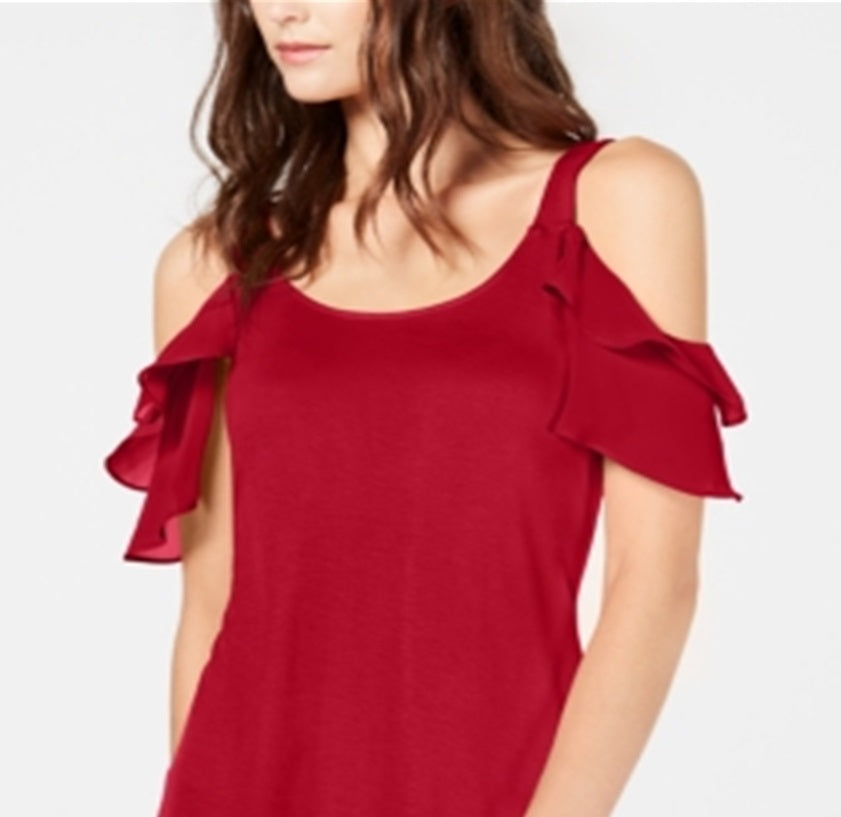 Blusa feminina com babados e ombros descobertos, INC International Concepts, vermelha, tamanho XS