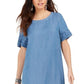 Vestido camiseta jeans com franjas feminino Style &amp; Co, azul, tamanho X-S