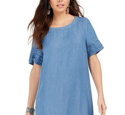 Vestido camiseta jeans com franjas feminino Style &amp; Co, azul, tamanho X-S