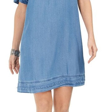 Vestido camiseta jeans com franjas feminino Style &amp; Co, azul, tamanho X-S