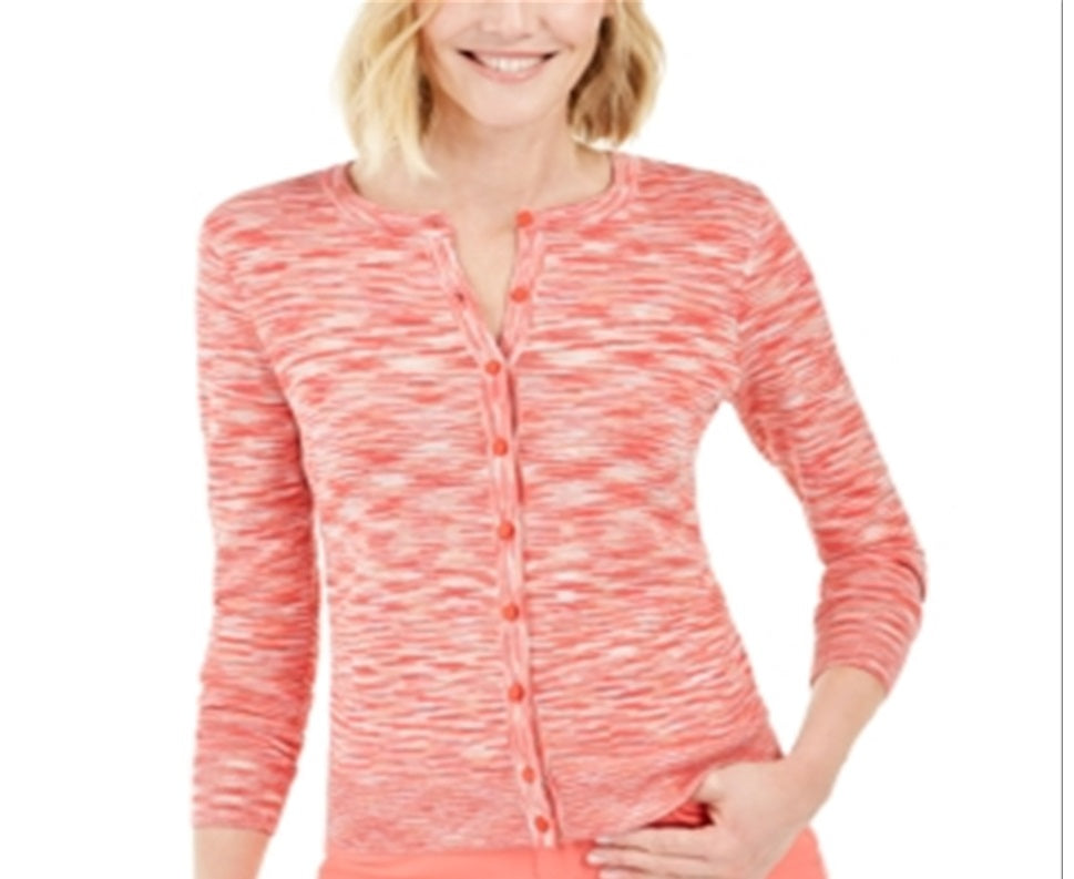 Cardigan feminino com botões tingidos no espaço, rosa, tamanho pequeno, Charter Club