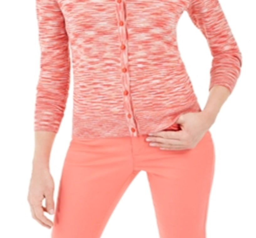 Cardigan feminino com botões tingidos no espaço, rosa, tamanho pequeno, Charter Club