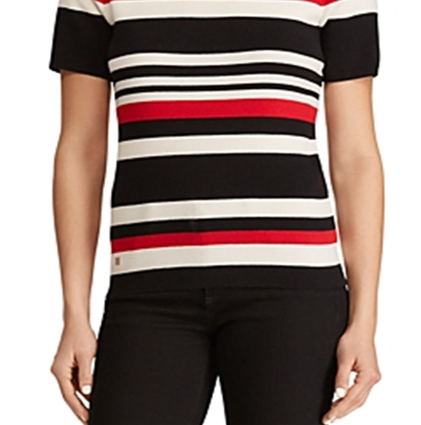 Blusa listrada de algodão mesclado Ralph Lauren, roupa feminina, preta, tamanho M