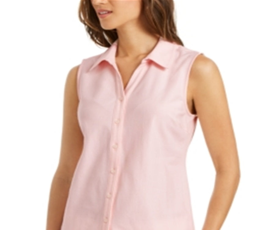 Camisa feminina sem mangas Charter Club Cotton Piquet Rosa Tamanho 18