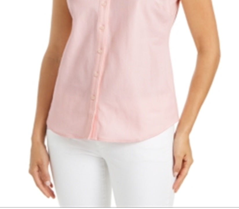 Camisa feminina sem mangas Charter Club Cotton Piquet Rosa Tamanho 18