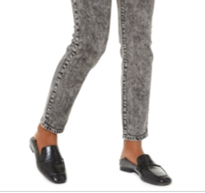 Calça jeans skinny Michael Kors feminina de cintura alta com lavagem ácida, preta, tamanho 14