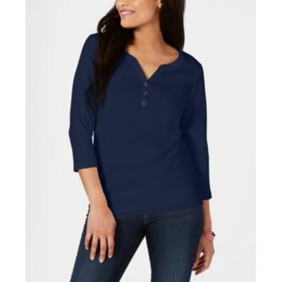 Karen Scott Top Henley de Algodão Feminino Azul Tamanho G