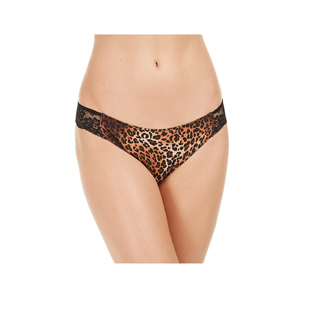 INC Calcinha fio dental feminina com acabamento em renda e estampa de leopardo, tamanho 2XL, leopardo, marrom