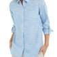 Camisa feminina Charter Club Artful Paisleys estampada em mistura de linho azul tamanho pequeno